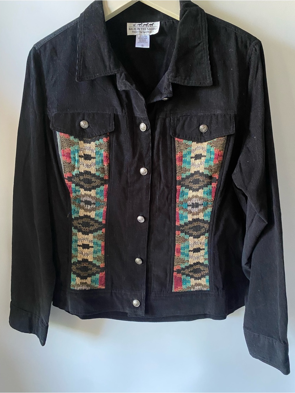 Back In The Saddle Black Southwestern Tapestry Jacket Size Small
